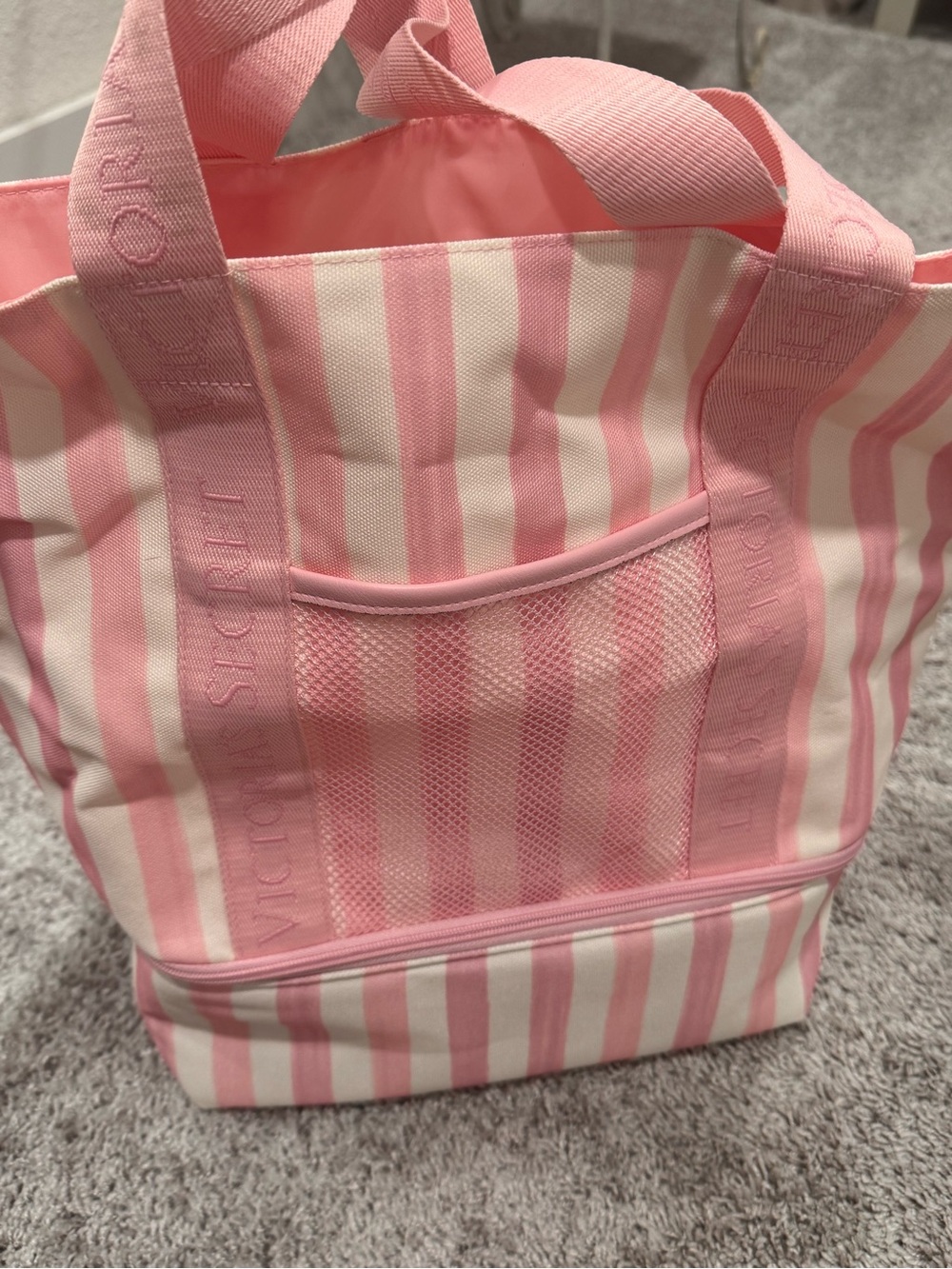 Victoria's Secret Pink & White Striped Canvas Beach Tote